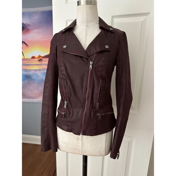 Armani Exchange vegan moto jacket deep wine burgundy sz Small - Picture 1 of 5